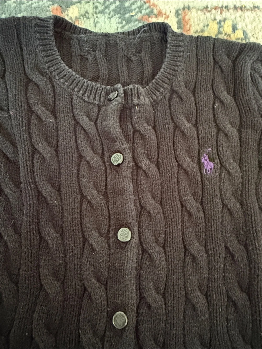 Polo by Ralph Lauren girls Black Cable-Knit Button Cardigan with Peplum